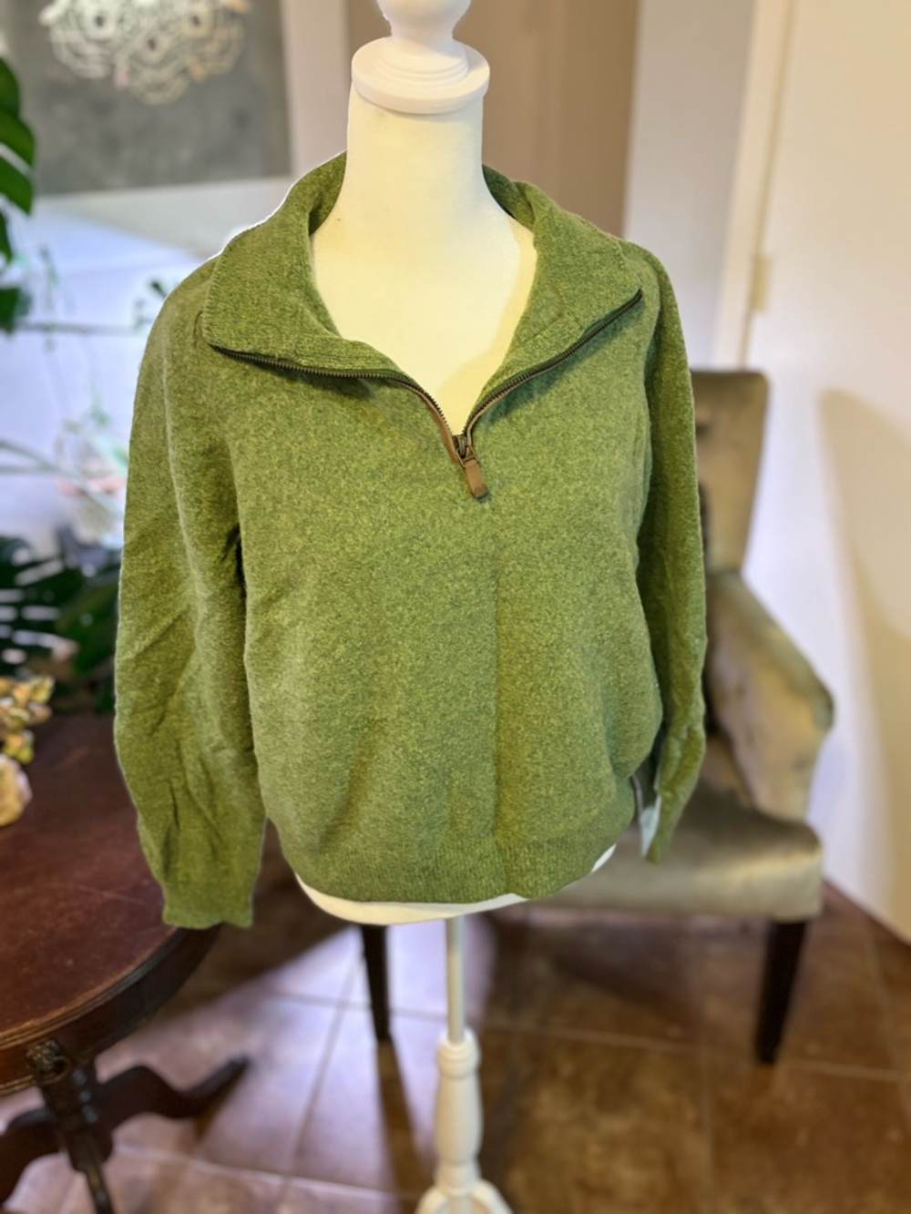 Vineyard Vines Olive Green Half-Zip Cowl Sweater